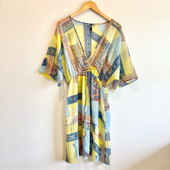 Kut from the Kloth Boho Coverup patchwork 3/4 Sleeve Sheer Beach Summer Swim 10 - Picture 1 of 8